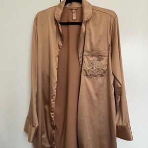 Authentic Skims hotel shine sleepwear long sleeve button up